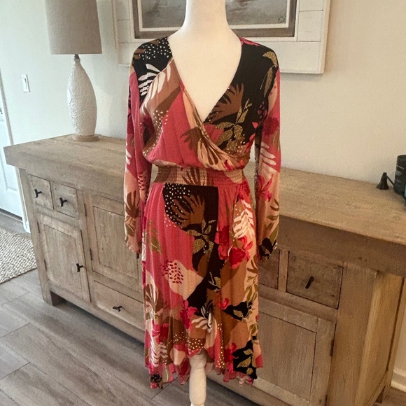 KorMei Dresses & Skirts - Floral Wrap Dress - Pink and Black